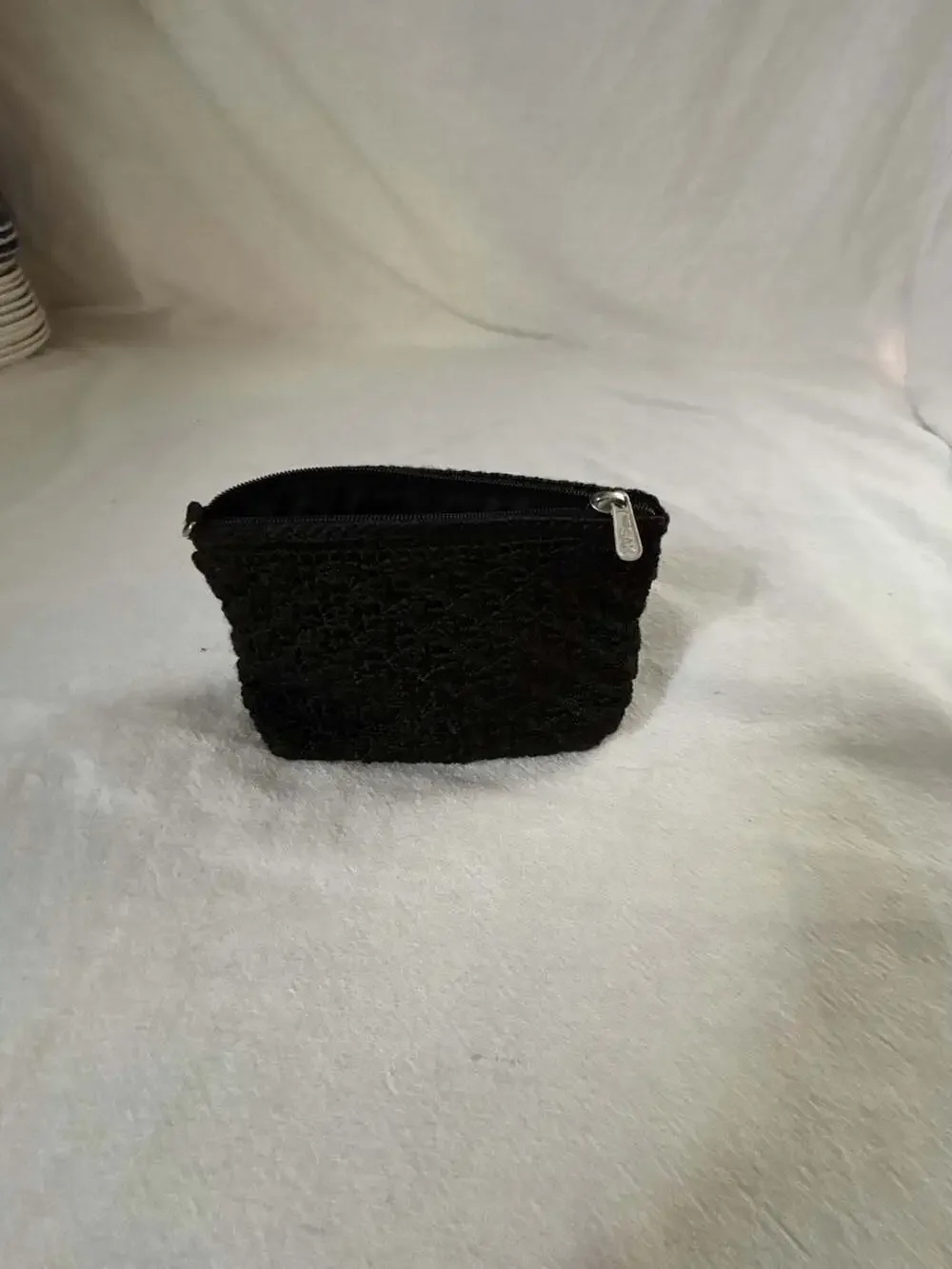 The Sak Black Crochet Zippered Pouch/Cosmetics Bag